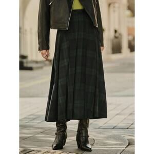 Ralph Lauren Black and Dark Green Plaid Midi Skirt